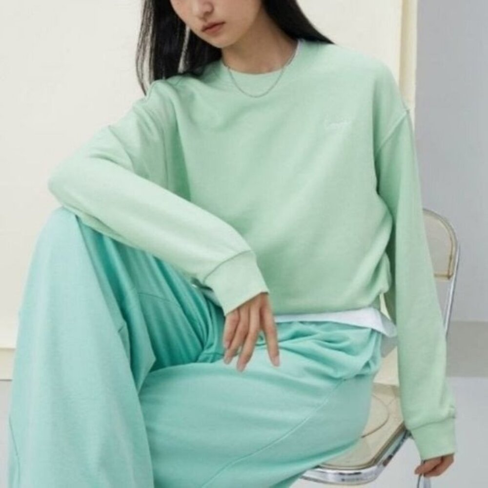 H&M Women's Mint Green/Love Embroidered Long Sleeve Sweatshirt Top Size S